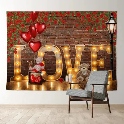 Aperturee Teddy Love Light Rose Wall Valentines Day Backdrop
