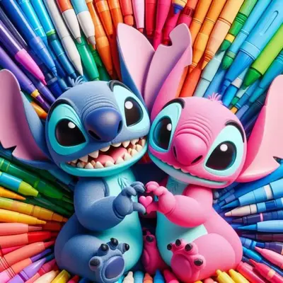 Stitch & Angel Diamond Arts Colorful Painting Kit without Frame, DIY 5D Diamond Arts Colorful Painting Kit, Wall Art Decor fo...