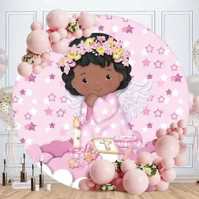Aperturee Round Black Girl Pink Theme Baby Shower Backdrop