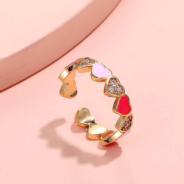 Heart Brass Micro Pave Clear Cubic Zirconia Enamel Cuff Rings for Women