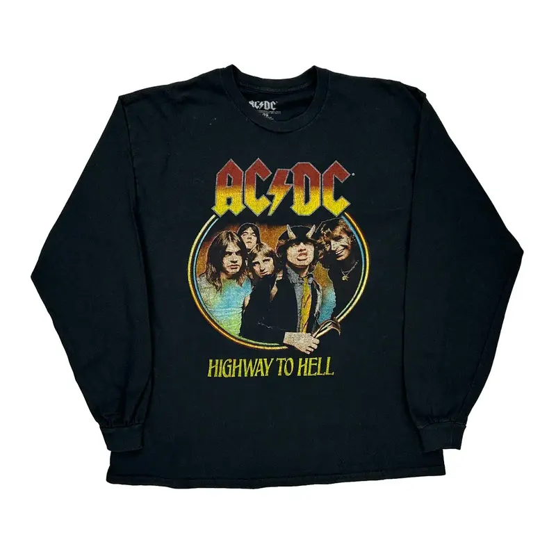 Highway To Hell Ac/Dc Band Long Sleeve T-Shirt - XL Black Cotton