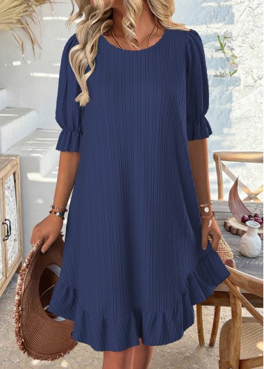 Modlily Navy Half Sleeve Round Neck Dress - XL