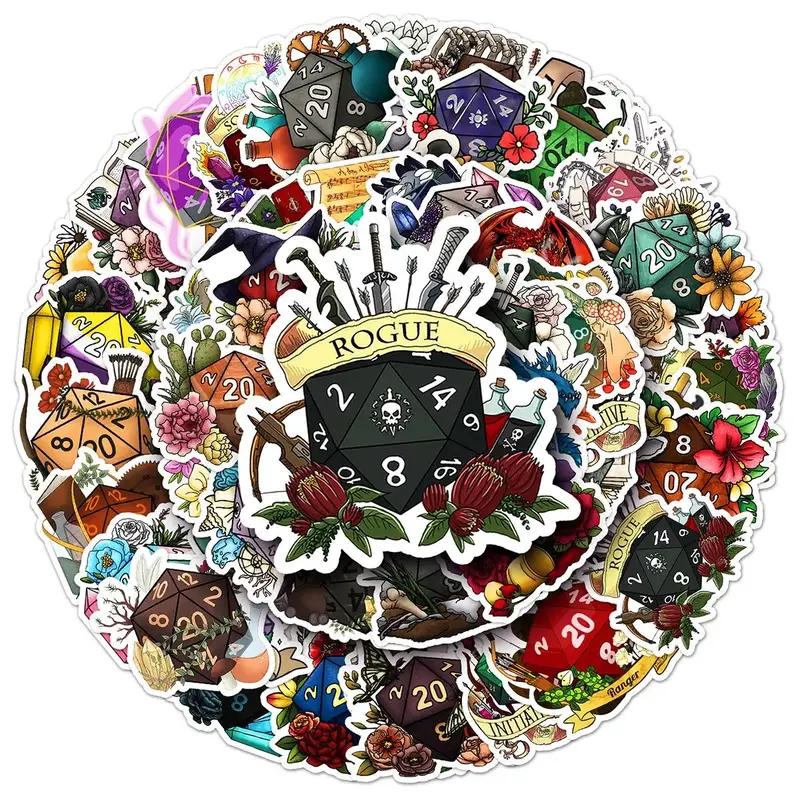 Retro Dice Pattern Sticker, 50pcs/set Self Adhesive Decorative Stickers, DIY Decals for Gift Greeting Card Water Bottle Lapto...