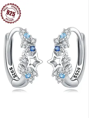 925 Sterling Silver Star Design Earrings, Fashionable Earrings for Women & Girls, Trendy All-match & Exquisite Jewelry for Bi...