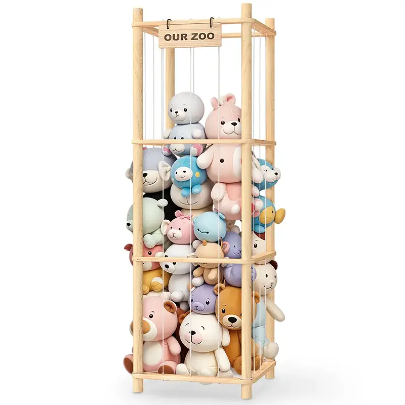 Stuffed Animal Storage & Organizer, Wooden Cute Zoo Toy Holder for Toddler Rooms, Playrooms & Bedrooms