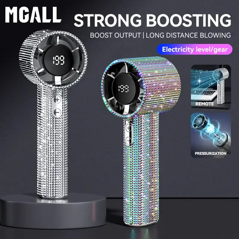MGALL S5 Full Diamond Luxury Craftsmanship Portable Handheld Turbo Fan, 3 Gear Wind, Rechargeable Long  Battery Life Hand Fan...