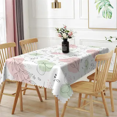 Simple Lines Floral Leaves Rectangle Tablecloth - Aperturee