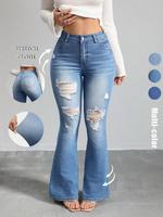 Women's Flare Leg Denim Jeans, Casual Comfy Minimalist High Waist Bell Bottom Trousers for Daily Wear, Ladies Bottoms for All...