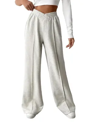 Women's Plain Wide Leg Sweatpants, Pants for Women, Loose Soft Fit Comfy Breathable Pants for Daily Outdoor Wear, Fallfreshne...