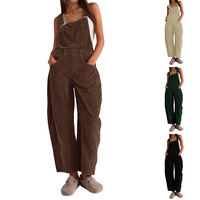 Yeokou Corduroy Overalls for Women Barrel Wide Leg Bib Corduroy Pants Women Adjustable Romper Jumpsuit with Pockets