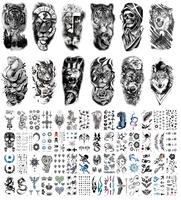 68 Sheets Waterproof Temporary Tattoos Stickers, Realistic Long Lasting Animals & Flower Designs, Rose, Wolf, Tiger, Lion, Ow...