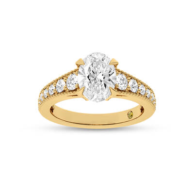 Pixie Tapered Milgrain Oval Lab Diamond Engagement Ring | Yellow Gold 1 5/8 - 4 5/8 CT. TW.