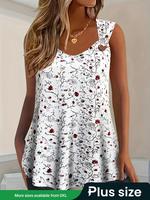 【Plus Size】 Ditsy Floral Print Tank Top, Casual Curvy Sleeveless Top for Summer, Women's Plus Clothing for Daily Wear, Wo...