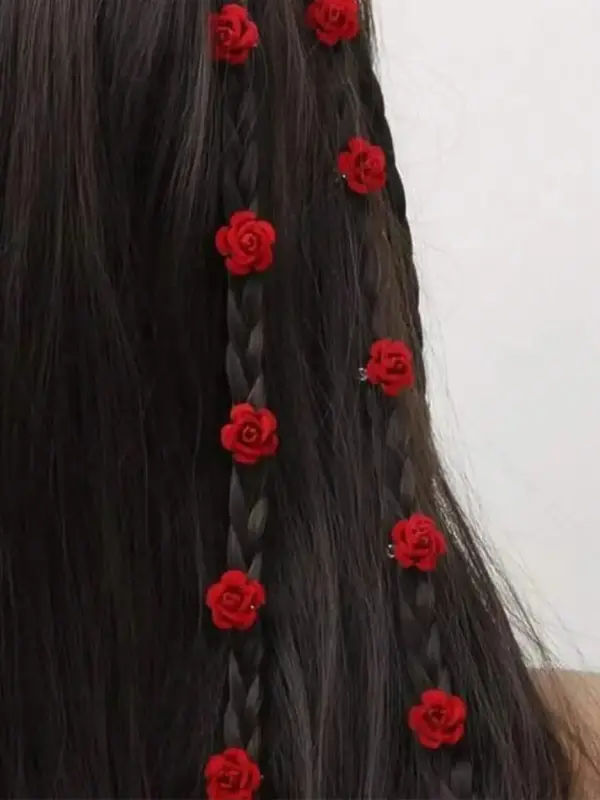 10pcs Women's Cute Mini Rose Shaped Hair Clips, 2024 Trendy Elegant Hair Clips for Hair Braids, Fashionable Hair Accessories ...