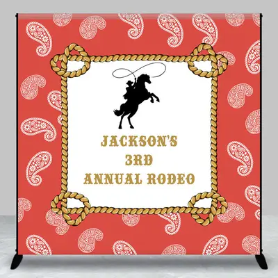 Paisley Heart Red Cowboy Custom 3rd Birthday Backdrop