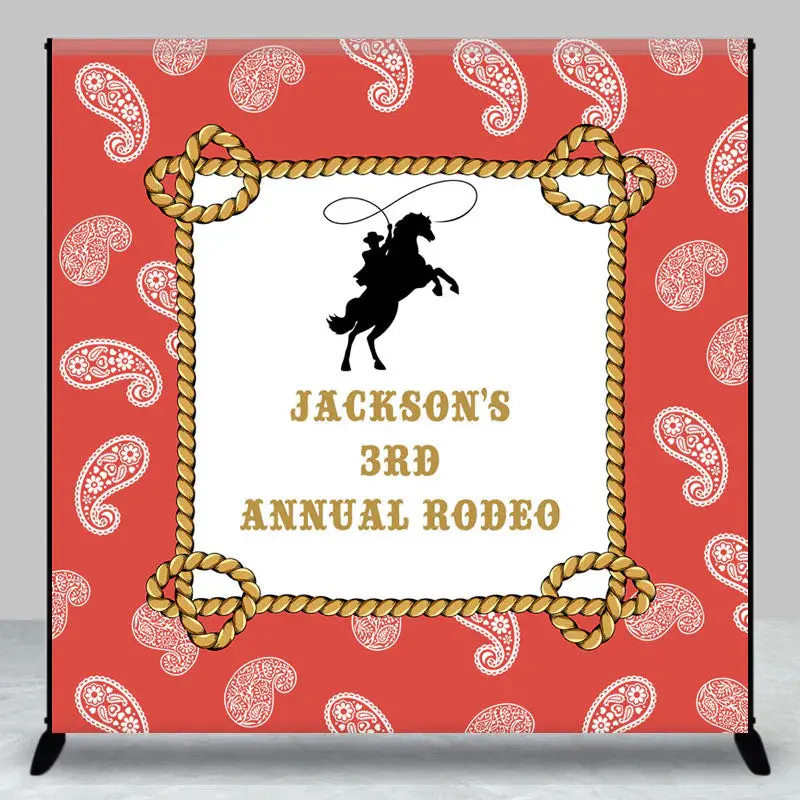 Paisley Heart Red Cowboy Custom 3rd Birthday Backdrop