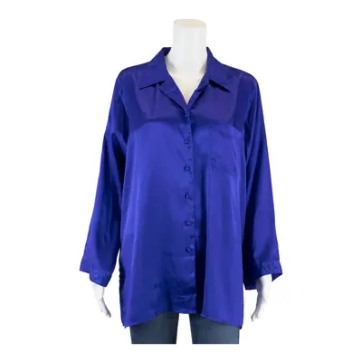 SECRET TREASURES Satin Button-Up Blue Collared Long Sleeve Womens M