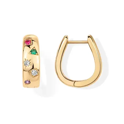 Sterling Silver with Yellow Gold Plated Cubic Zirconia Round Hoop Earrings