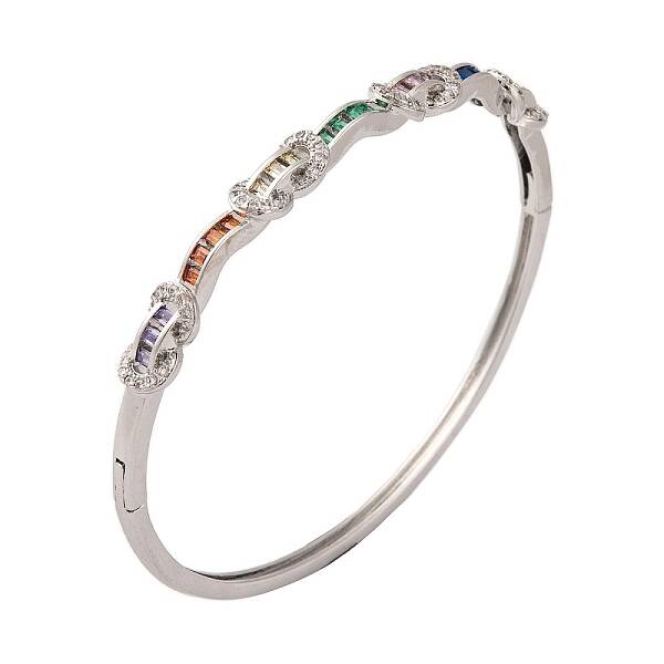 Brass Pave Colorful Glass Hinged Bangles for Women