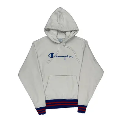 Reverse Weave Champion Spellout Hoodie - Medium White Cotton Blend | Size: medium