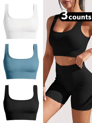 Women's Solid Seamless Sports Bra, Sports Support Lingerie Top for Yoga Gym Workout, Women's Sports Clothing for All Seasons,...