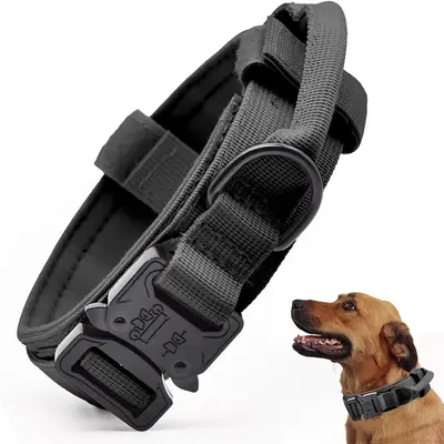 Adjustable Tactical Dog Collar with Control Handle & Quick-Release Metal Buckle for Small to Large Dogs