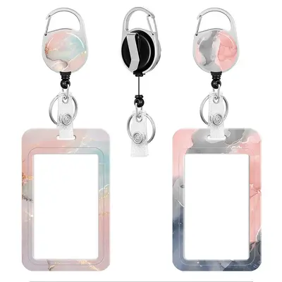 Id Badge Holder & Retractable Reel, 2pcs/set Modern Fashionable Portable Id Badge Holder with Reel, Heavy Duty Card Holder wi...