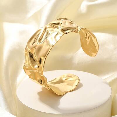 Textured 304 Stainless Steel Cuff Bangles for Women