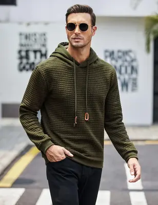COOFANDY Mens Hooded Sweatshirt Casual Long Sleeve Drawstring Waffle Knit Pullover Hoodies LIVE  Clothes
