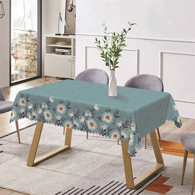 White Floral Green Leaves Repeat Rectangle Tablecloth - Aperturee