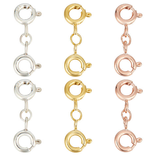 6Pcs 3 Colors 925 Sterling Silver Spring Ring Clasps