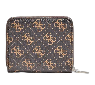 Guess, Camy, fabric wallet, SLG with small zip, brown, for women