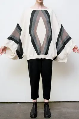 baez alpaca intarsia knit tunic - cream w/sand + grey | Size: one size