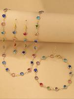 Vintage Jewelry Set, Fashion Colorful  Necklace & Dangle Earrings & Bracelet, Casual Jewelry Set for Women & Girls