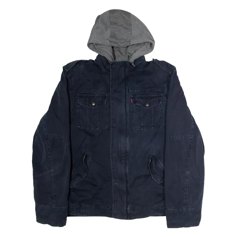 LEVI'S Mens Parka Jacket Blue Canvas Hooded L