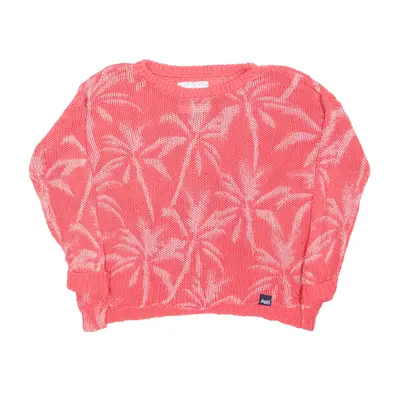 SUPERDRY Palm Trees Patterned Jumper Pink Chunky Knit Womens XS