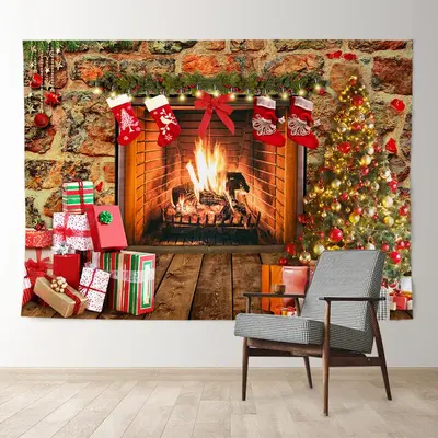 Aperturee Warm Fireplace With Gift Stock Christmas Backdrop