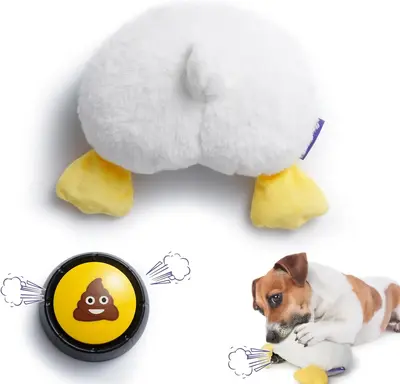 Fuzzwoof Hilarious Farting Fluffy Duck Butt Dog Toy, Emit Funny Farting Sounds When Press, Battery-Powered, Cute Plush Stuffe...