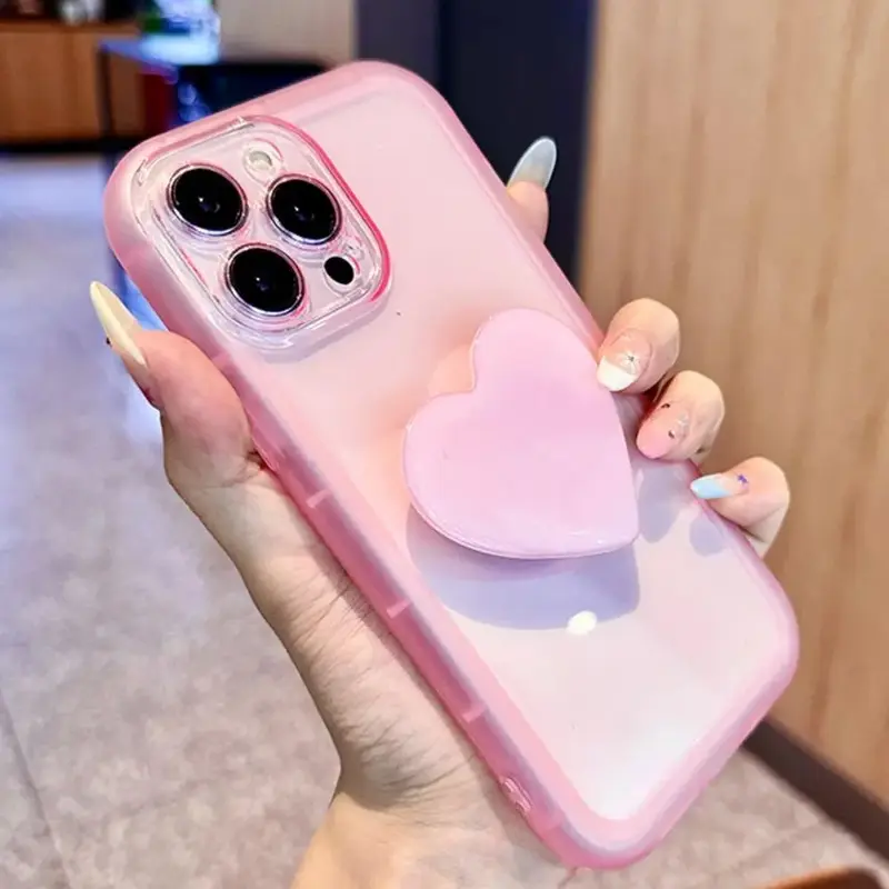 Heart & Clear Phone Case with Stand, 1 Count Anti-fall Fully Edged Mobile Phone Case, Shockproof Cases Cover Phone Cases for ...