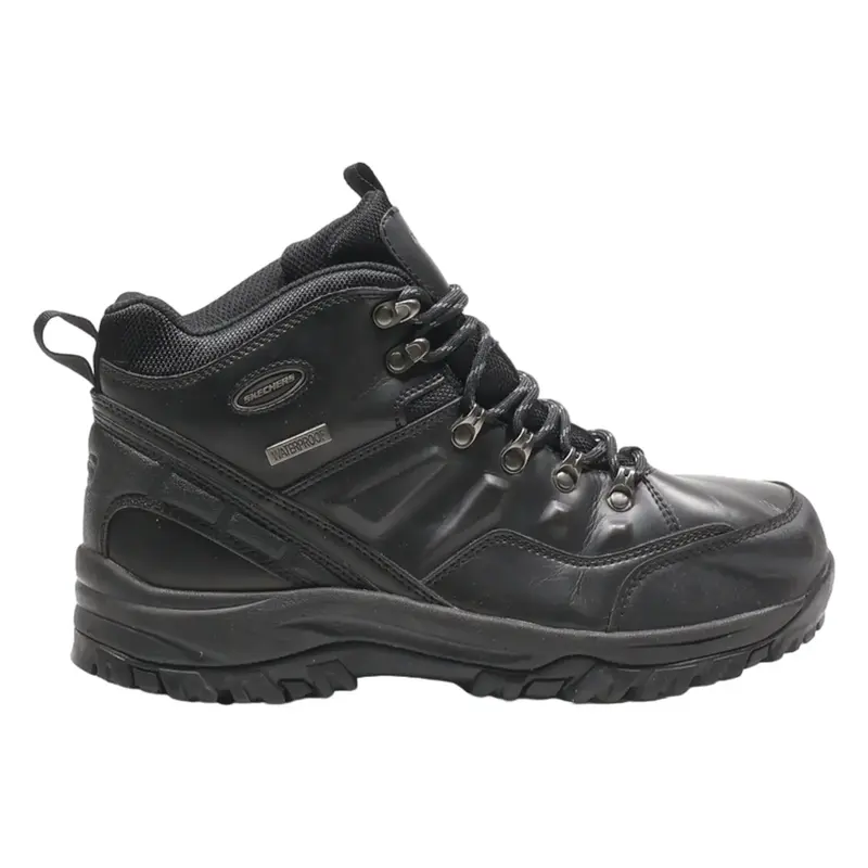 SKECHERS Hiking Boots Black Leather Mens UK 8