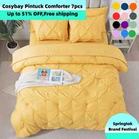 【Love my Home 】Cosybay 7Pcs Pintuck Comforter Set-Comforter King size,Fitted Sheet,Flat Sheet,2 Pillow Shams,2 Pillowcase...