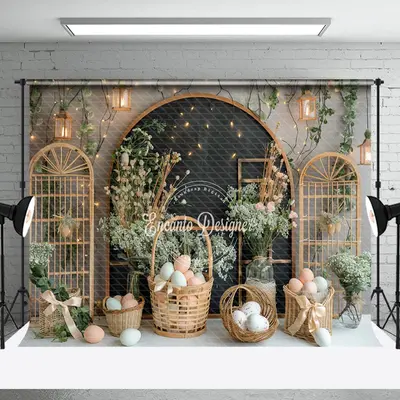 Wooden Arch Easter Egg Basket Photography Backdrop - Aperturee