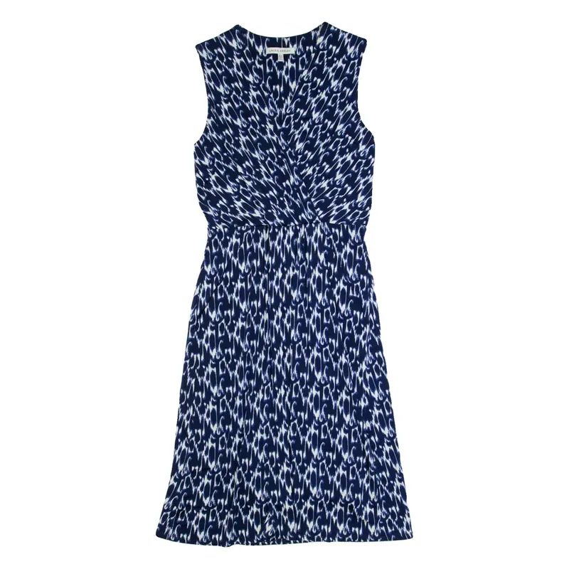 LAURA ASHLEY Womens Bodycon Dress Blue Crazy Pattern Sleeveless Midi UK 10