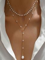 Women's Elegant Faux Pearl Decorated Layered Necklace, Boho Style Beaded Pendant Necklace for Party, Daily Decor, Trendy All-...