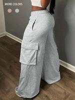 Women's Plain Flap Pocket Cargo Pants, Casual Streetwear Wide Leg Trousers for Spring & Fall, Women's Bottoms for Daily Wear,...
