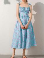 EVELYHOOTD Women's Floral Print Dress, Midi Boho Sundress, Tie Shoulder Sleeveless Summer Clothes, Comfort Dresses for Women