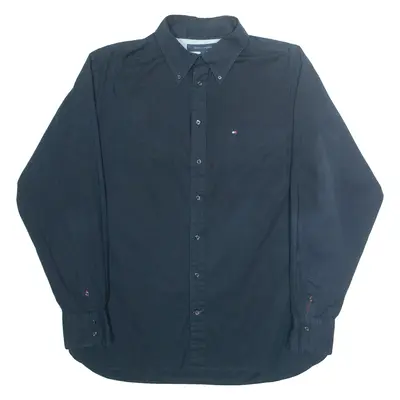 TOMMY HILFIGER Stretch Mens Plain Shirt Blue Long Sleeve L