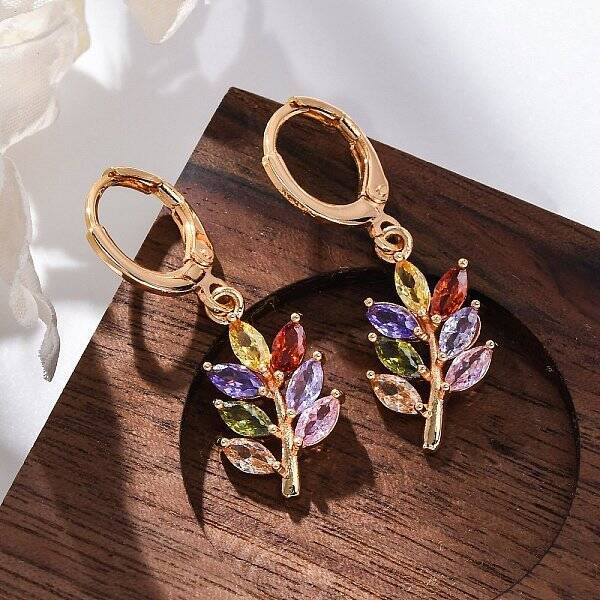 Brass Micro Pave Cubic Zirconia Leverback Earrings