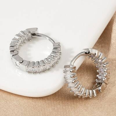 Brass Micro Pave Cubic Zirconia Hoop Earrings