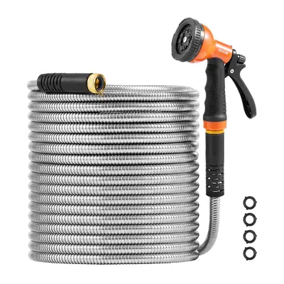 VEVOR Metal Garden Hose , Max. 200 ft Rust Proof Stainless Steel Water Hose, Heavy Duty Backyard Hose with 10 Function Nozzle...